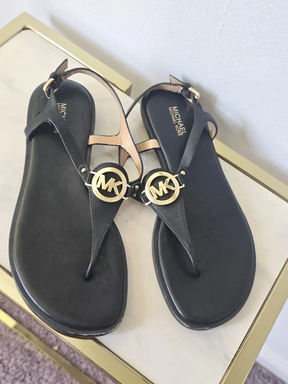 Micheal Kors Women Black sandals with Gold Accents US Size 7.5